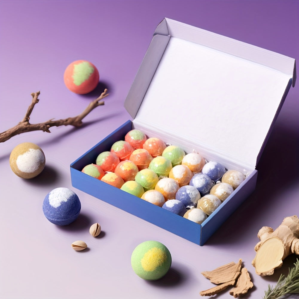 Bath Bombs, 24-Piece Essential Oil Gift Set with 20g Round Fizzers, Assorted Colors and Fragrance Styles — image 13