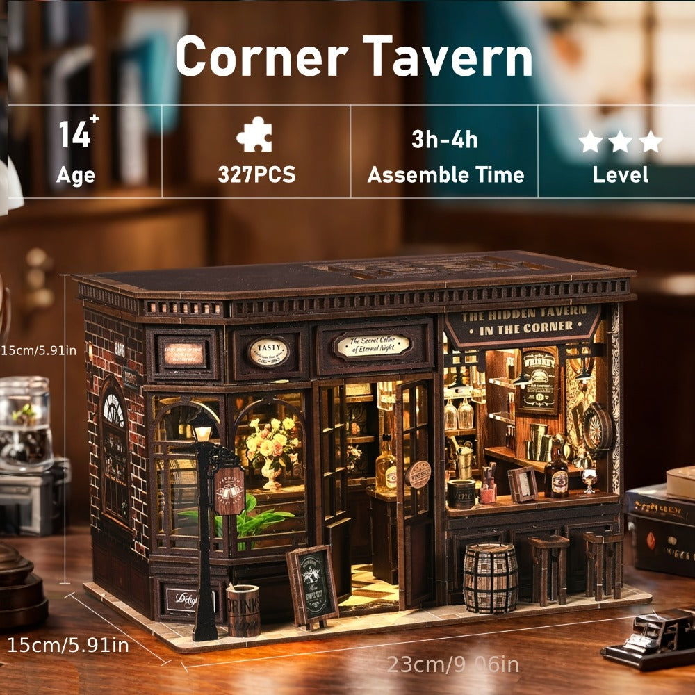 Corner Lounge Book Nook Kit with 327-Piece Tavern Storefront Scene, Illuminated Interior and Touch Switch — image 3