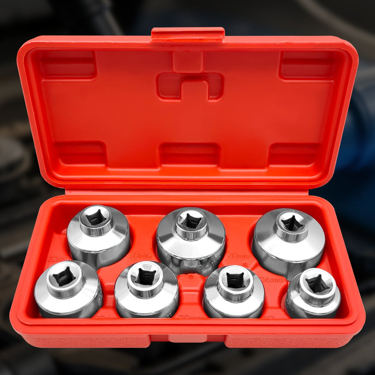 7-Piece Oil Filter Wrench Socket Set – CR-V Steel Hexagonal Cap Wrenches 24mm to 38mm, 3/8-Inch Drive, Universal Fit for Car 