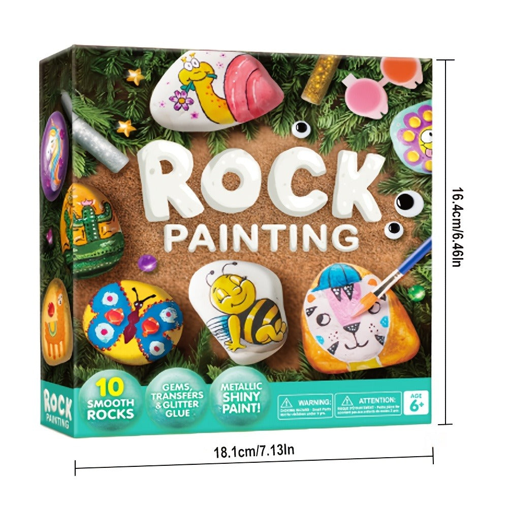 Rock Painting Craft Kit with 10 Stones, 16 Paint Colors, Brushes, Gems, Glitter and Stickers — image 2