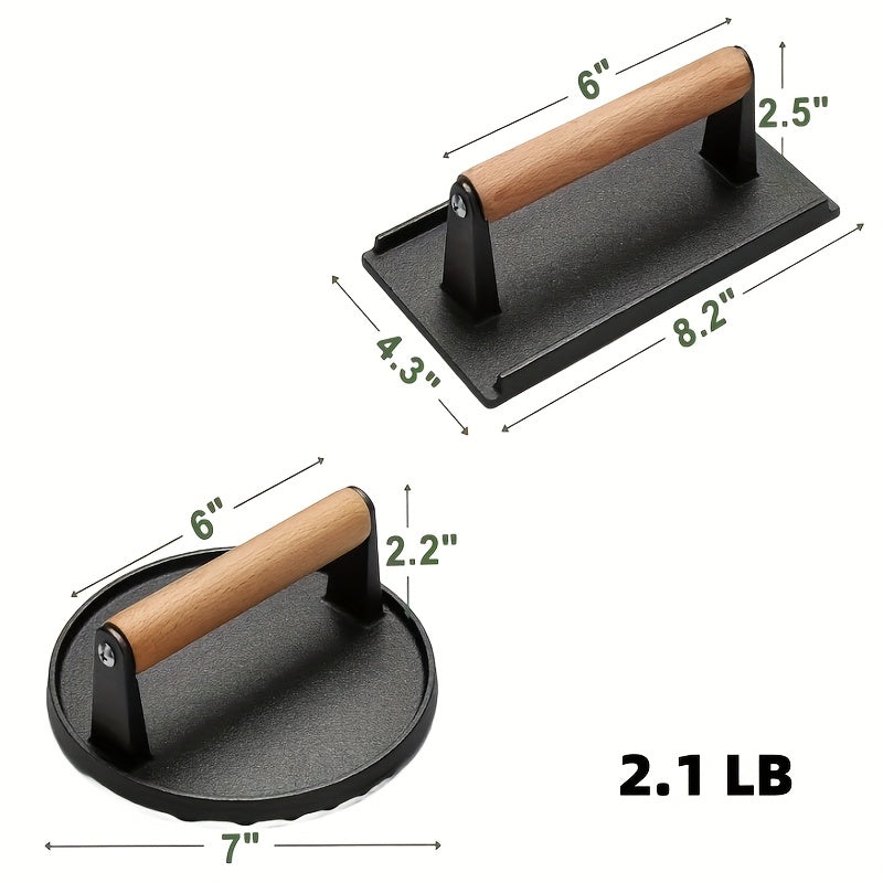 Smash Burger Press Cast Iron Heavy Duty Dual-Size Burger Smasher with Ergonomic Wood Handle – BBQ Grill Press for Smash Burge