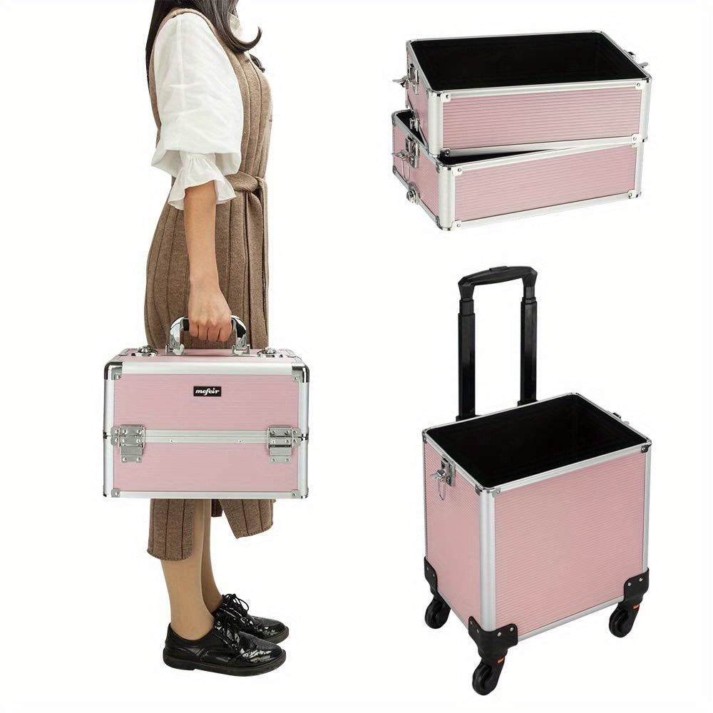 Four-Section Rolling Makeup Train Case with Removable Stack, Telescoping Handle and Four Color Finishes — image 9
