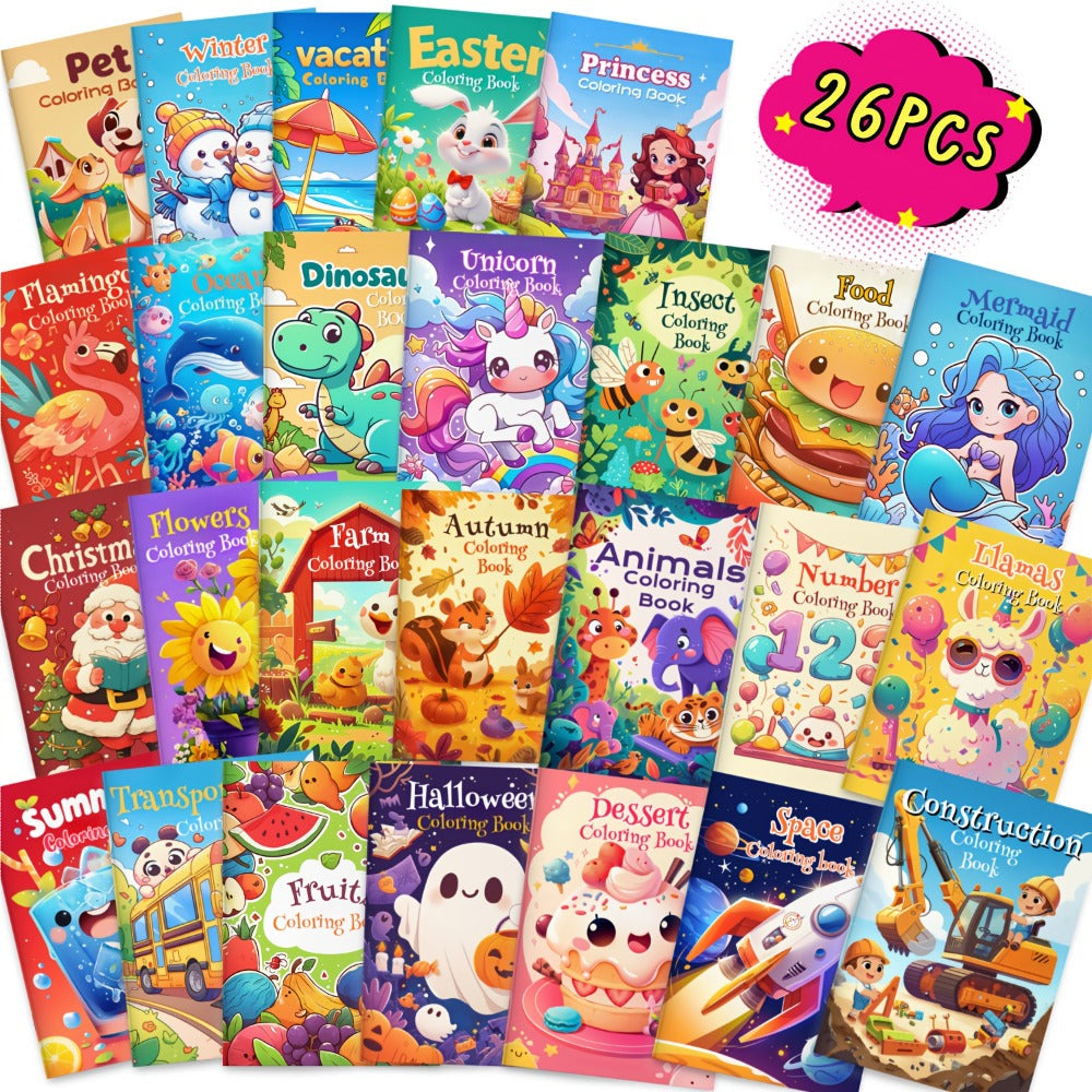 Kids Coloring Books Bulk 26 Pack, Dinosaur & Animal Designs for Birthday Party Favors, Goodie Bag Stuffers — image 1