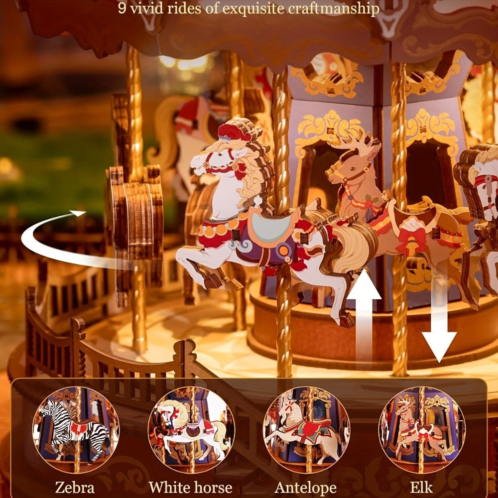 Rolife Carousel Music Box Kit, DIY 3D Wooden Puzzle Architectural Craft Model, Spinning Carousel with Music — image 6
