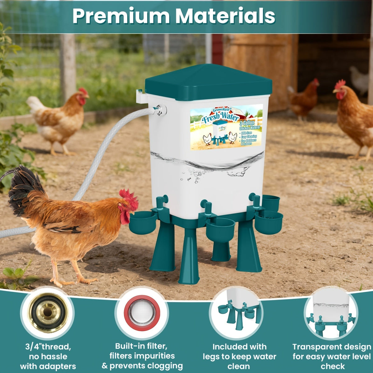 Chicken Waterer 3 Gallon Float Controlled Hose Connection Hands-Free — image 3
