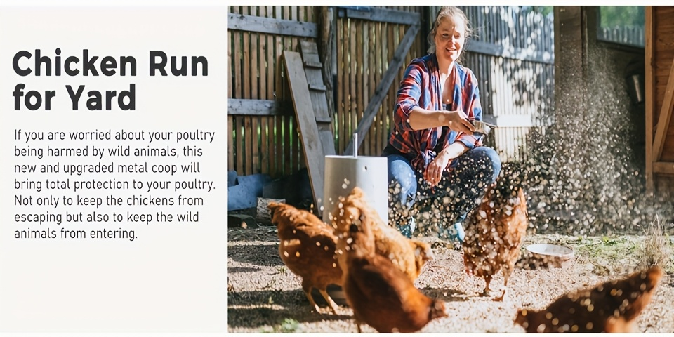 Chicken Run, Metal Outdoor Poultry Cage Large Walk-in Enclosure for Chickens Ducks Rabbits for Garden, Patio and Yard Use — i