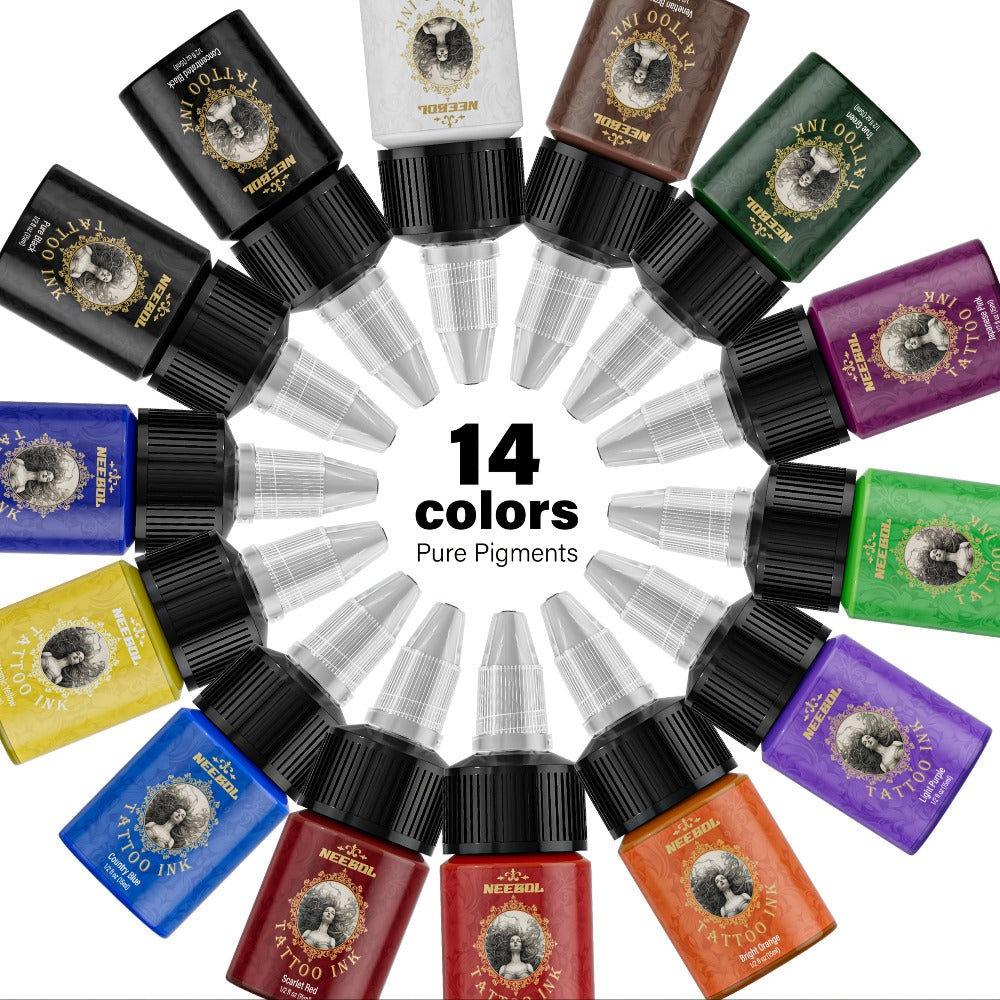 Tattoo Ink 14- or 21-Color Set with 0.5oz 15ml Bottles and Two Palette Choices for Color Selection — image 14