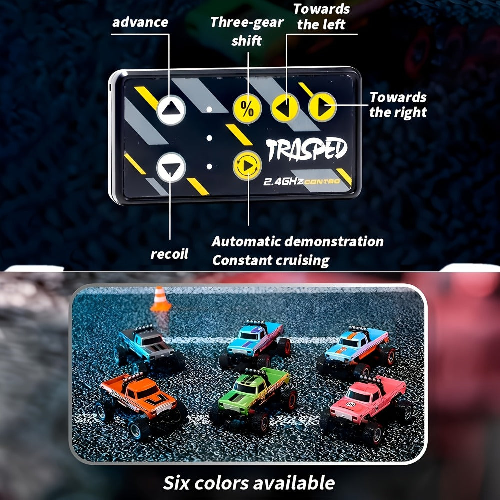 Remote Control Car, 1:64 Scale Alloy Mini Off-Road Truck with 2.4GHz Control, Shock Suspension, Running Lights and Five Color