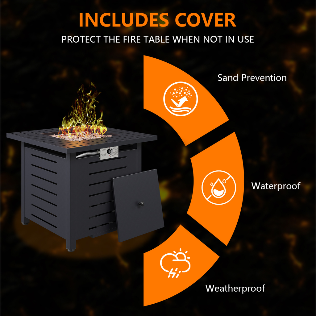 Propane Fire Pit Table Outdoor 50, 000 BTU Gas Fire Table with Lid Lava Rocks & Cover for Patio Backyard Deck Black Brown 40"