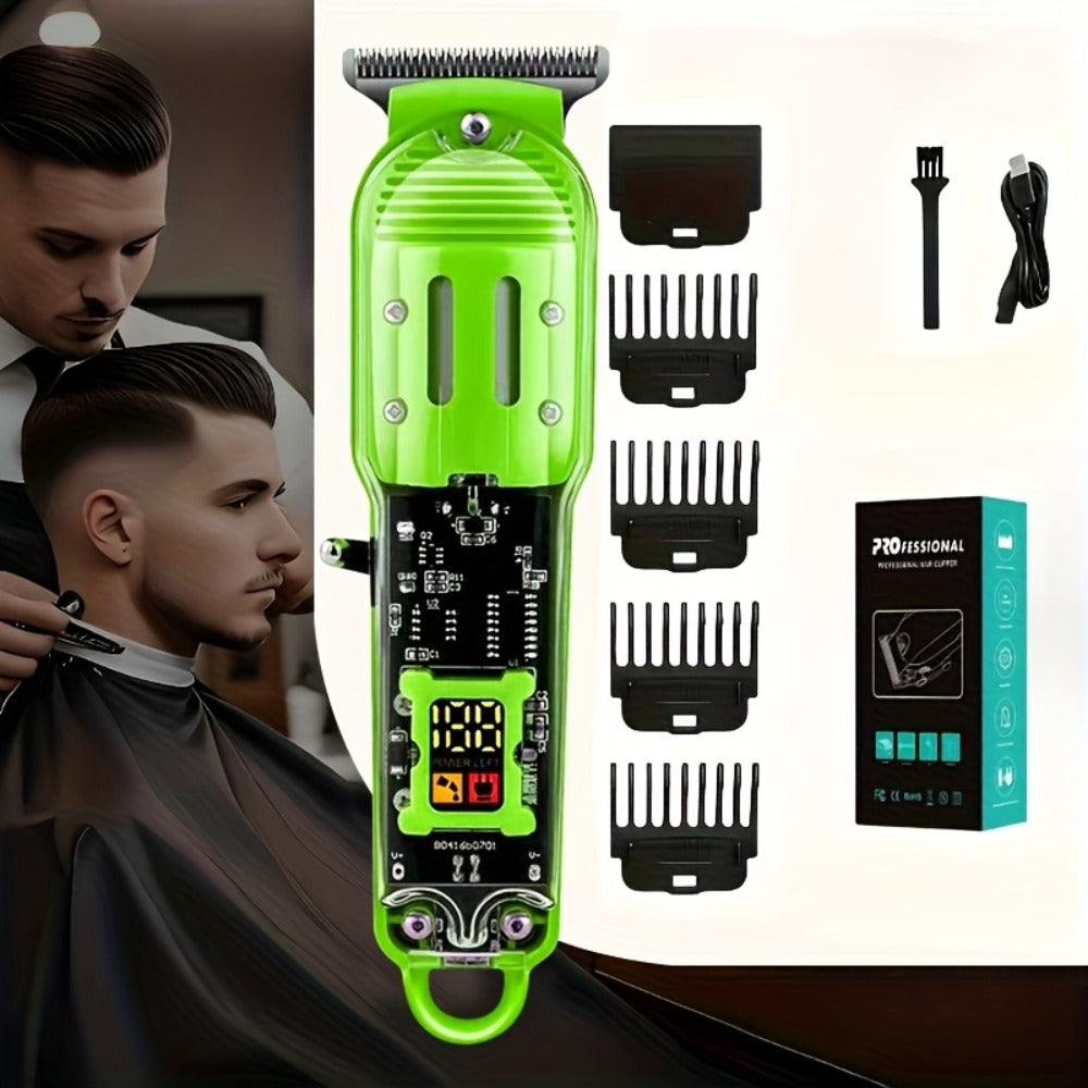 LED Hair Clipper for Men – USB-C Rechargeable Cordless Beard Trimmer with LED Display & 4 Guide Combs, Barber-Grade Home Hair