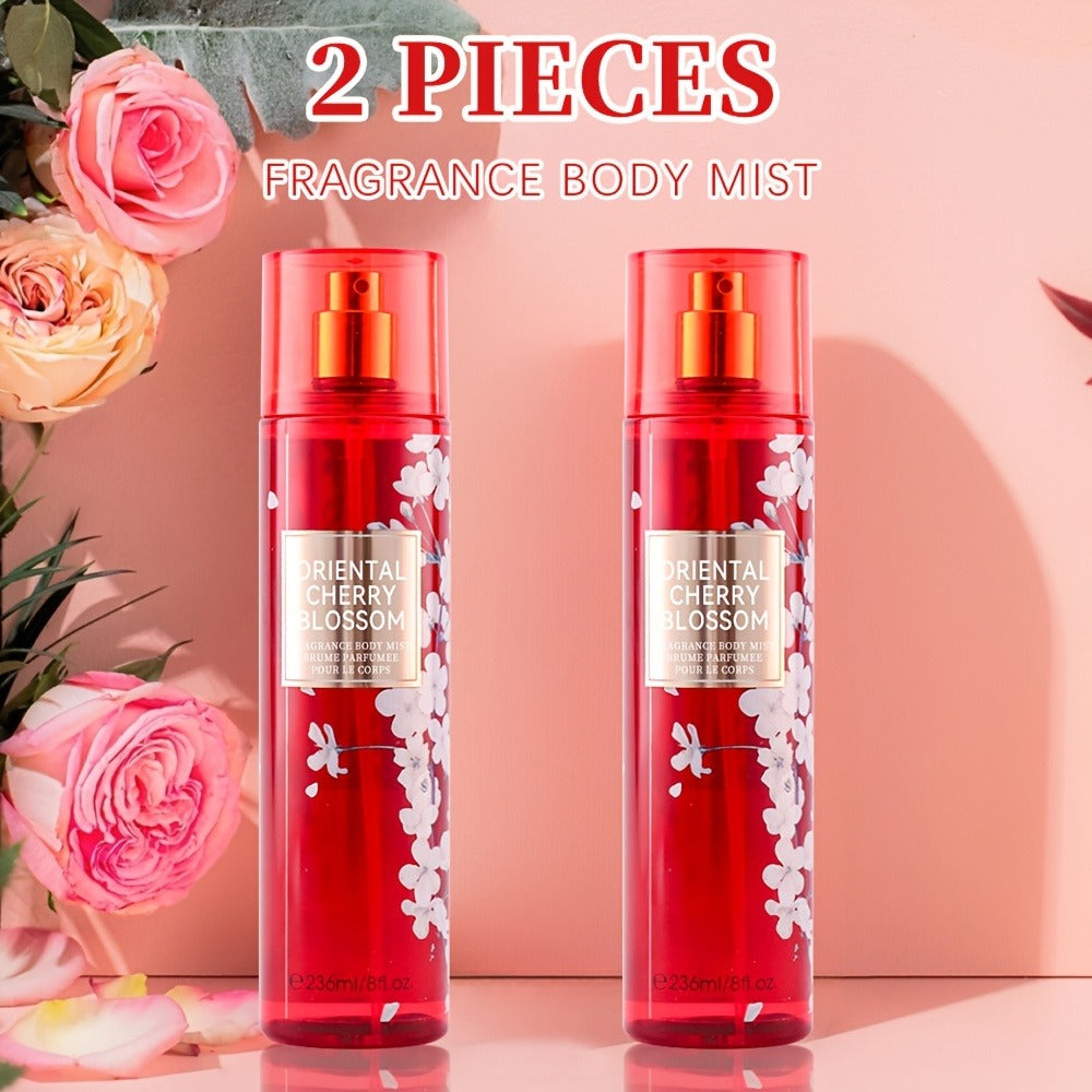 Body & Hair Fragrance Mist for Women 2PCS Set - Perfume Spray 8 fl oz, Fruity Floral Scents Peach Pear Cherry Blossom — image