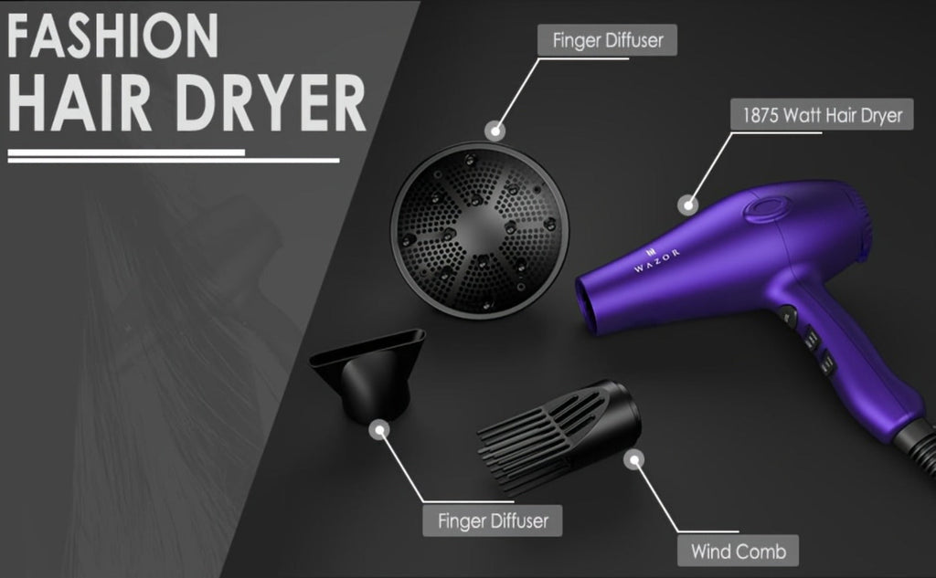1875W Ionic Hair Dryer with Diffuser Concentrator Comb Nozzle – Professional Blow Dryer DC Motor 3 Heat 2 Speed Cool Shot Ant