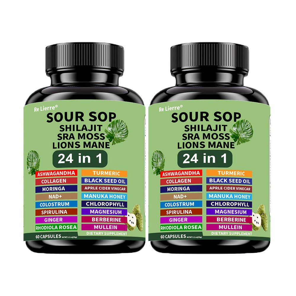 Dietary Supplement Sea Moss 24-in-1 Capsules with Soursop, Lion’s Mane and Shilajit, One or Two Bottles — image 9