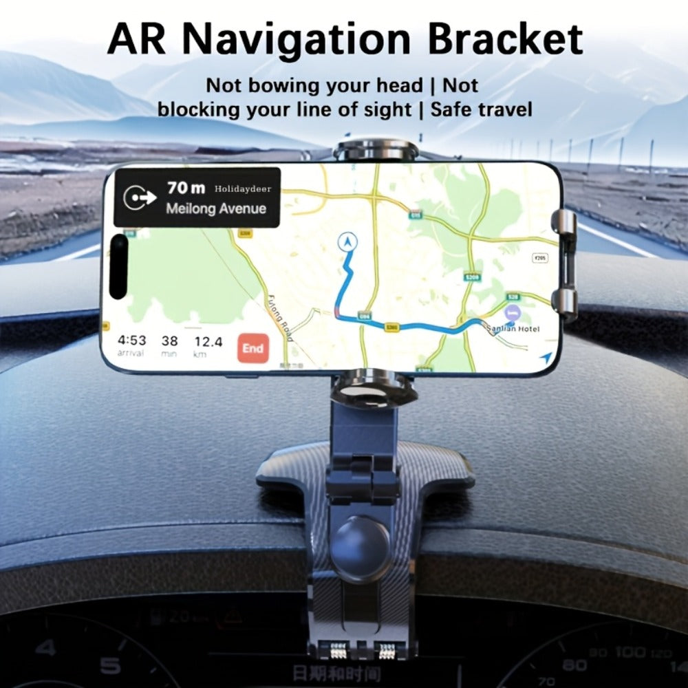Deep Gray Dashboard-Edge Car Phone Holder with 360-Degree Joint and Triangular Support Clip — image 6
