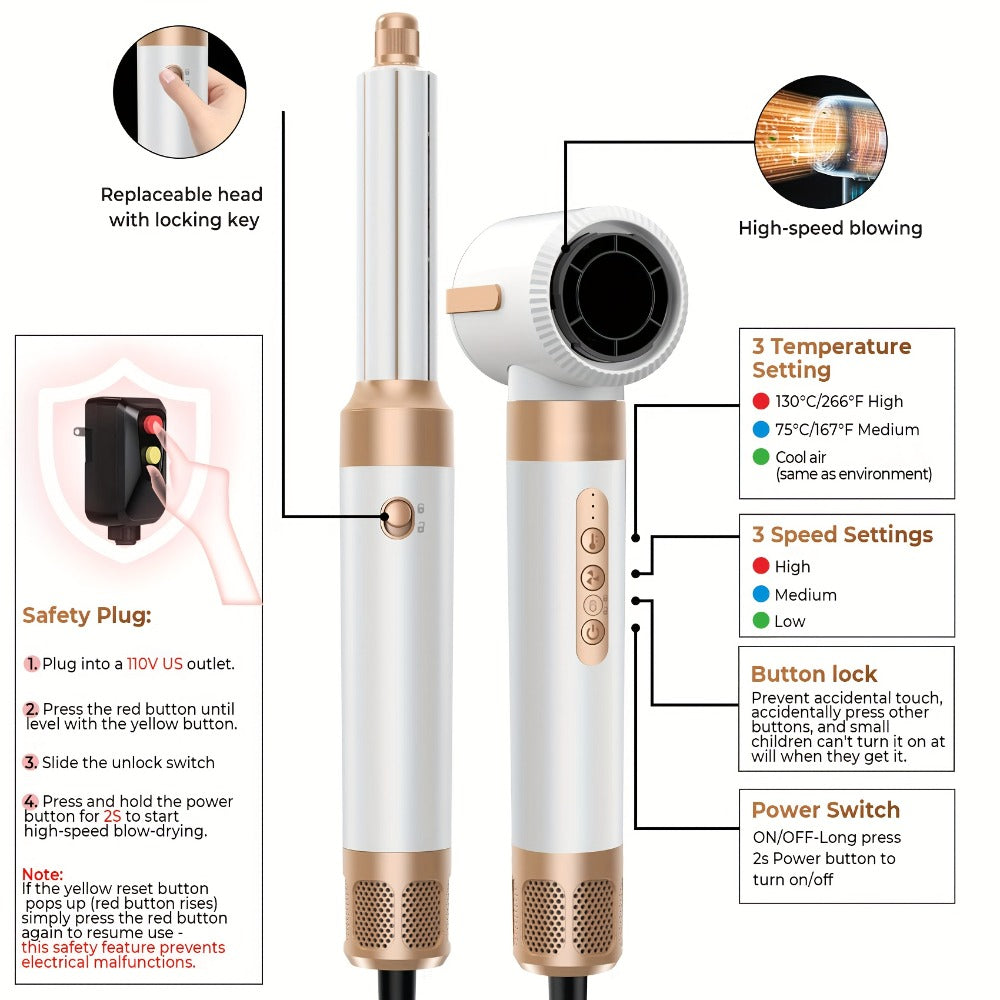 7-in-1 Hot Air Brush Hair Styling Tool with 110, 000 RPM Motor, Diffuser and Attachment Set — image 10