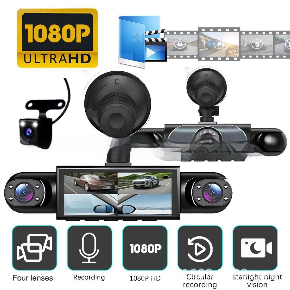 Four-lens Surveillance Dash Cam HD With Rearview Camera