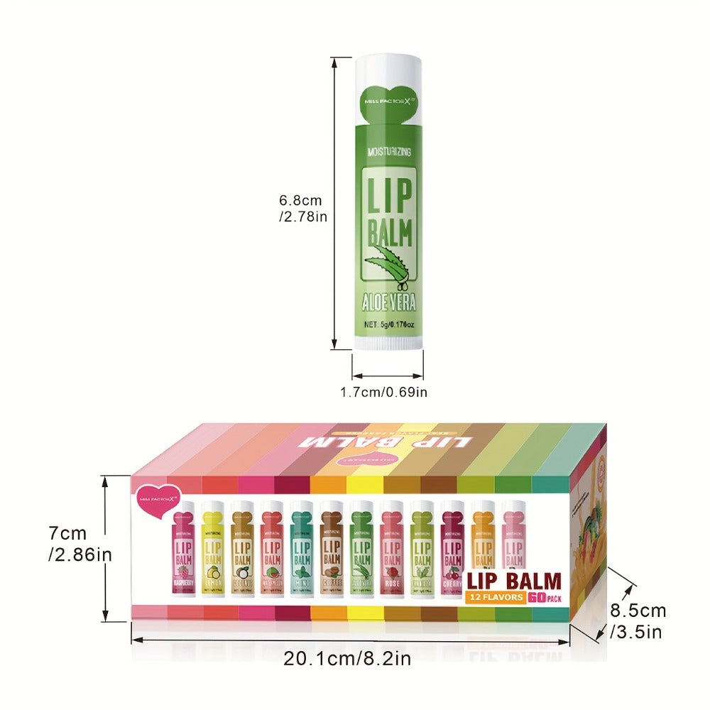 60-Piece Tube Lip Balm Set with 12 Pictured Flavor Labels in a Multicolor Display Box Assortment — image 5