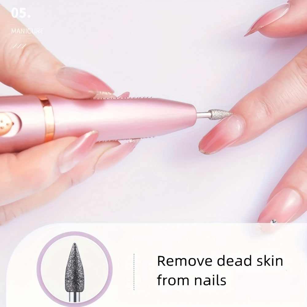 Electric Nail Drill 11-Bit Variable Speed Pen Kit in Pink with Sanding Bands and Compact Controls — image 4