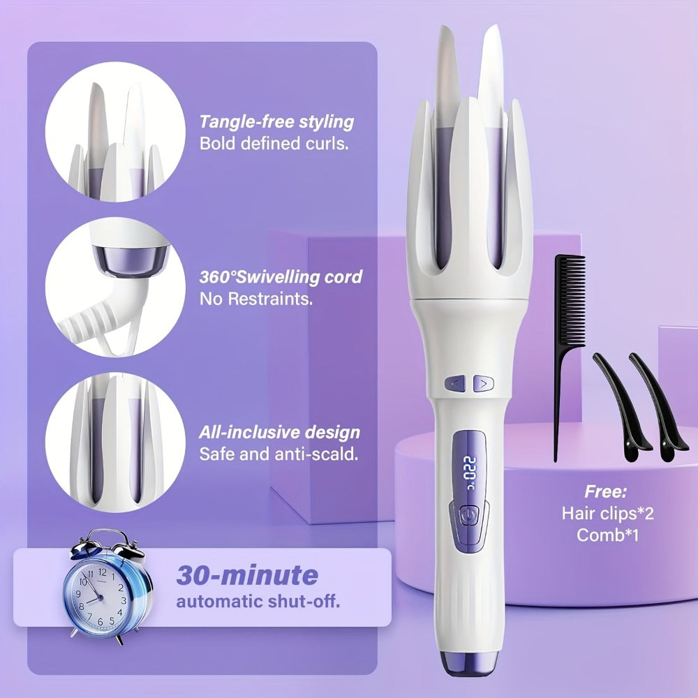 Automatic Hair Curler Rotating Barrel Electric Ceramic Tourmaline Curling Iron One-Button, for Home, Travel and Salon Hair St