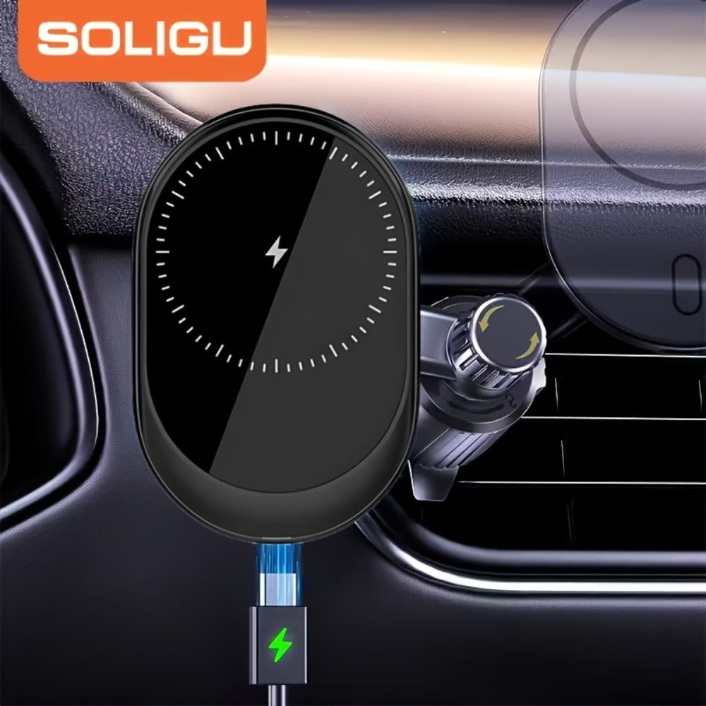 Magnetic Wireless Car Charger Phone Mount 15W Fast Charging – 360° Rotation Air Vent Car Phone Holder Compatible with iPhone 