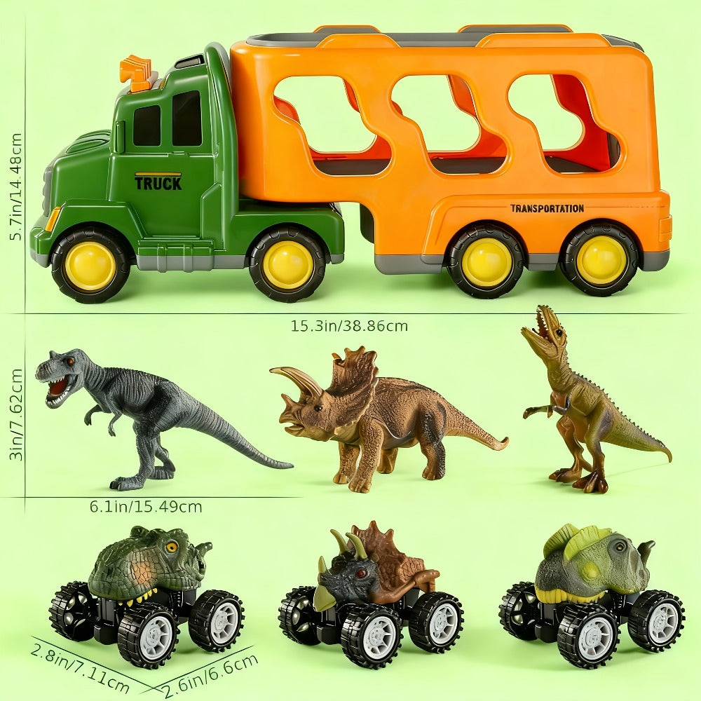 Dinosaur Truck Toy, Push-Action 7-in-1 for Kids Ages 3-5 3 Dino Figures the Listed Color, Size or Set for Everyday Use — imag