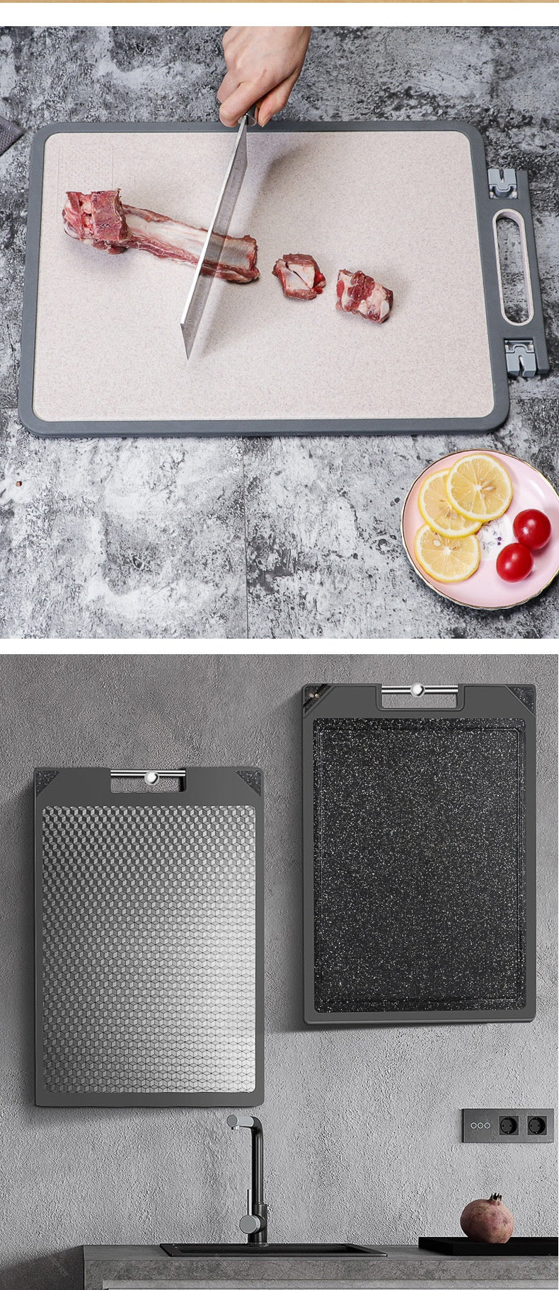Cutting Board 304 Stainless Steel Chopping Board Kitchen Plastic Cutting Board Sharpening Double-sided Cutting Board