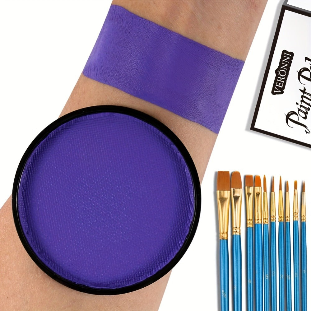 Water Activated Face Paint Kit 6 Colors with 10 Brushes, Water Based Face Body Paint Palette Black White Red — image 12