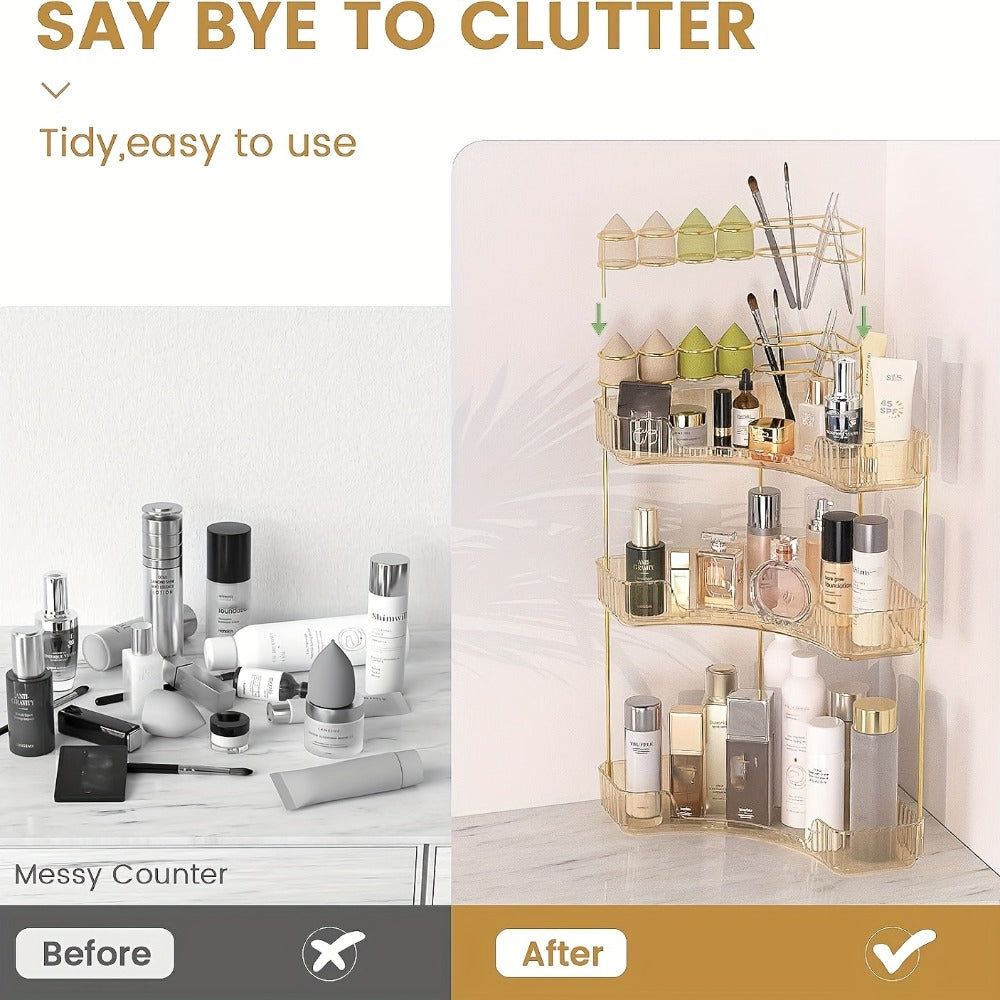 Bathroom Countertop Organizer with 2- or 3-Tier Trays and Brush Rings — image 2