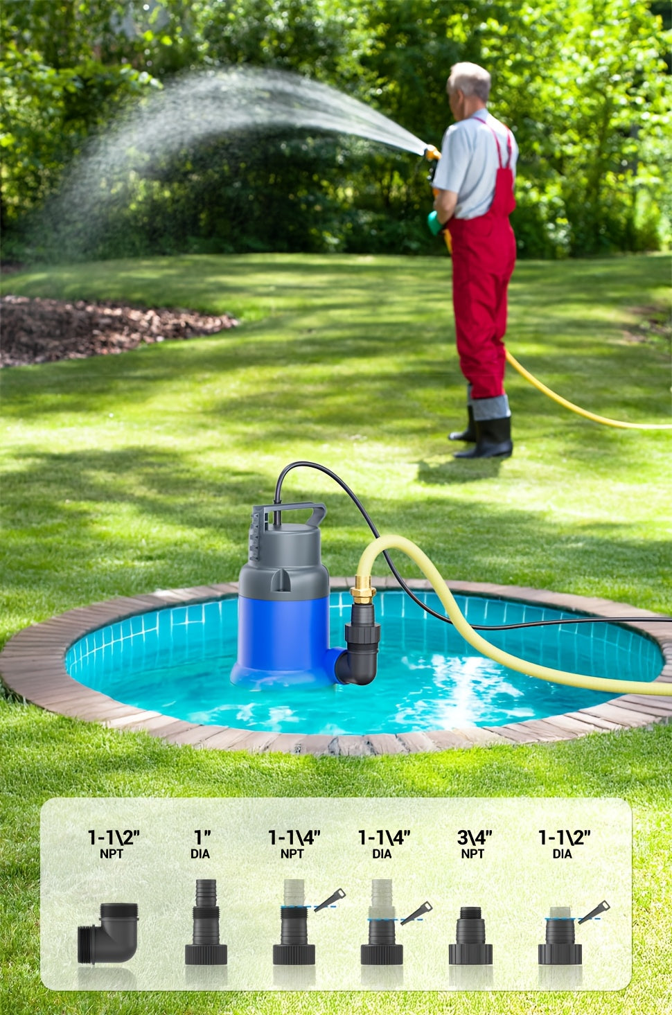 Submersible Sump Pump 1HP 4600GPH Portable Utility Water Pump for Pool Basement Flood Hot Tub — image 9