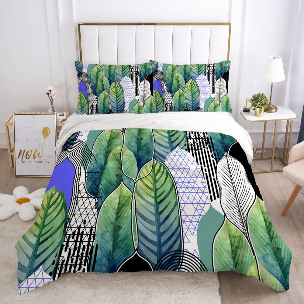 Nordic Spring Bedding Set Green Leaf Quilt Cover