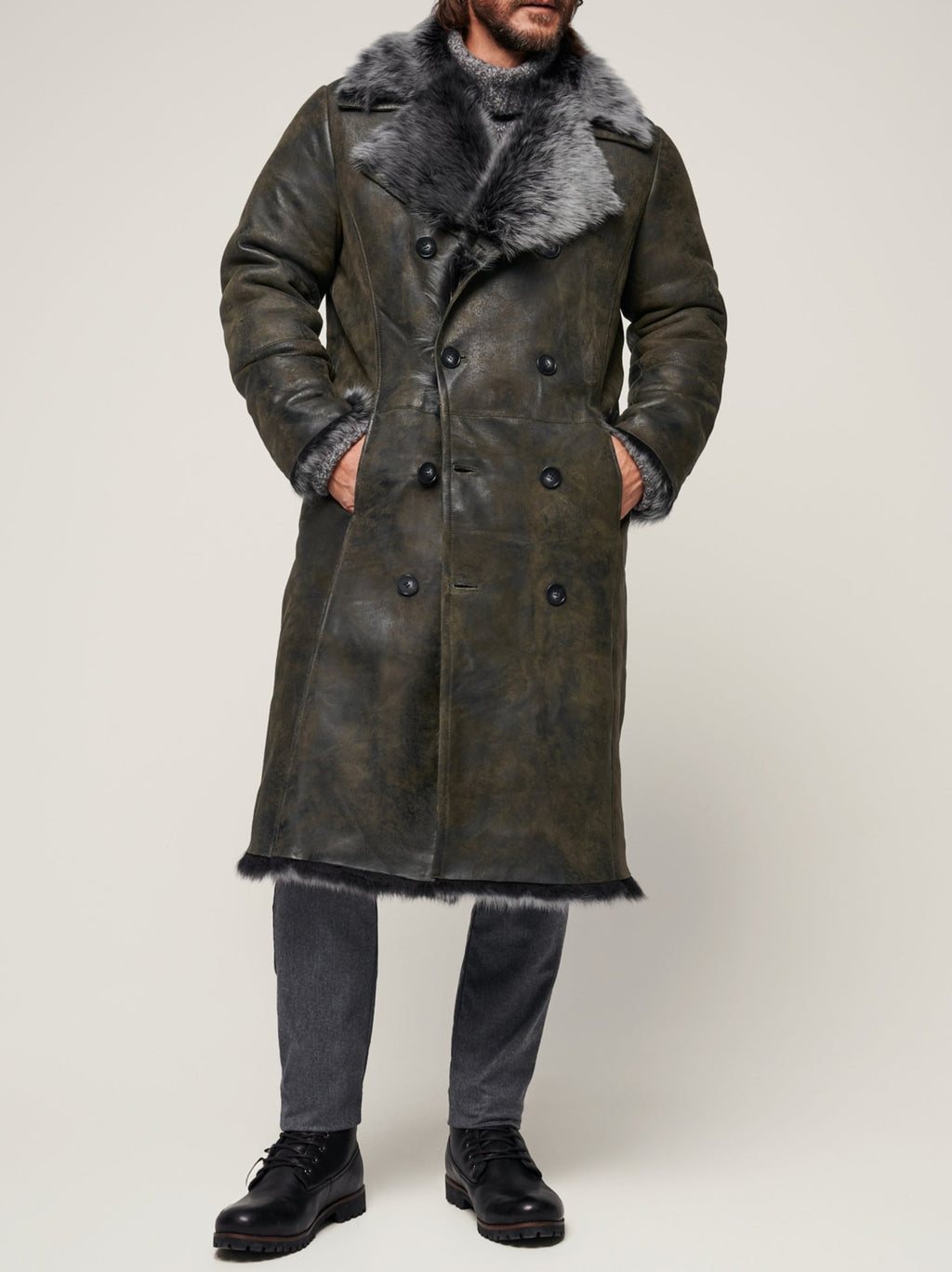 Double-breasted Wide Lapel Long-haired Men's Long Fur Coat