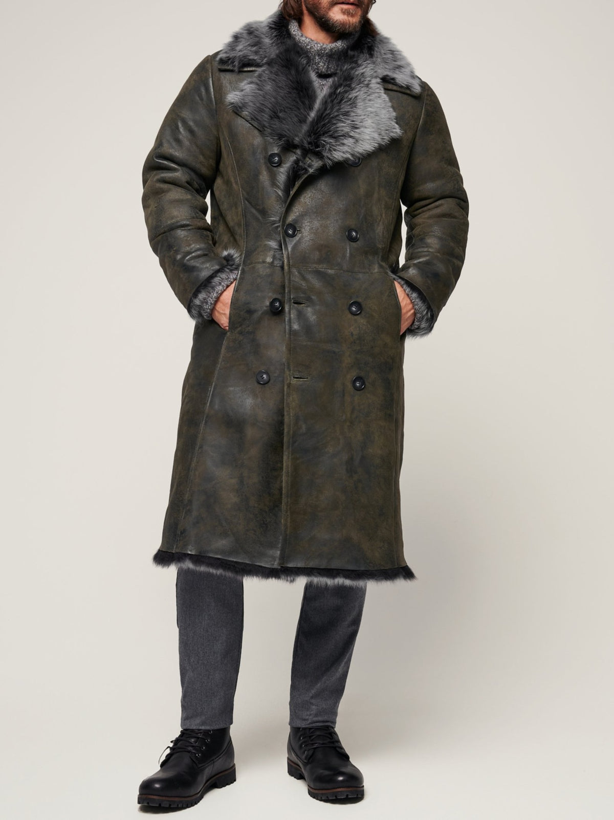 Double-breasted Wide Lapel Long-haired Men's Long Fur Coat
