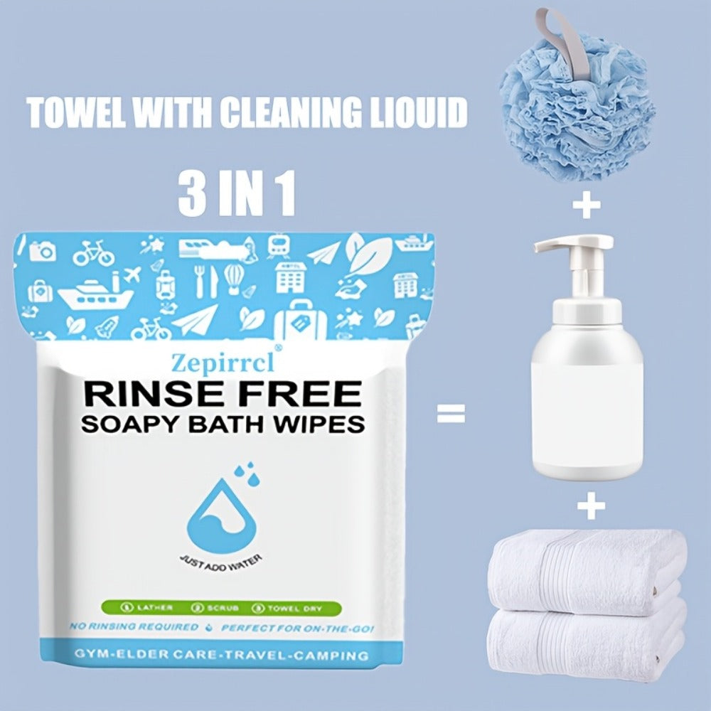No-Rinse Disposable Bath Wipes 100pcs Large 11.81in - Foaming Body Cleansing Cloths Soap for Bath Time, Home Spa and Personal
