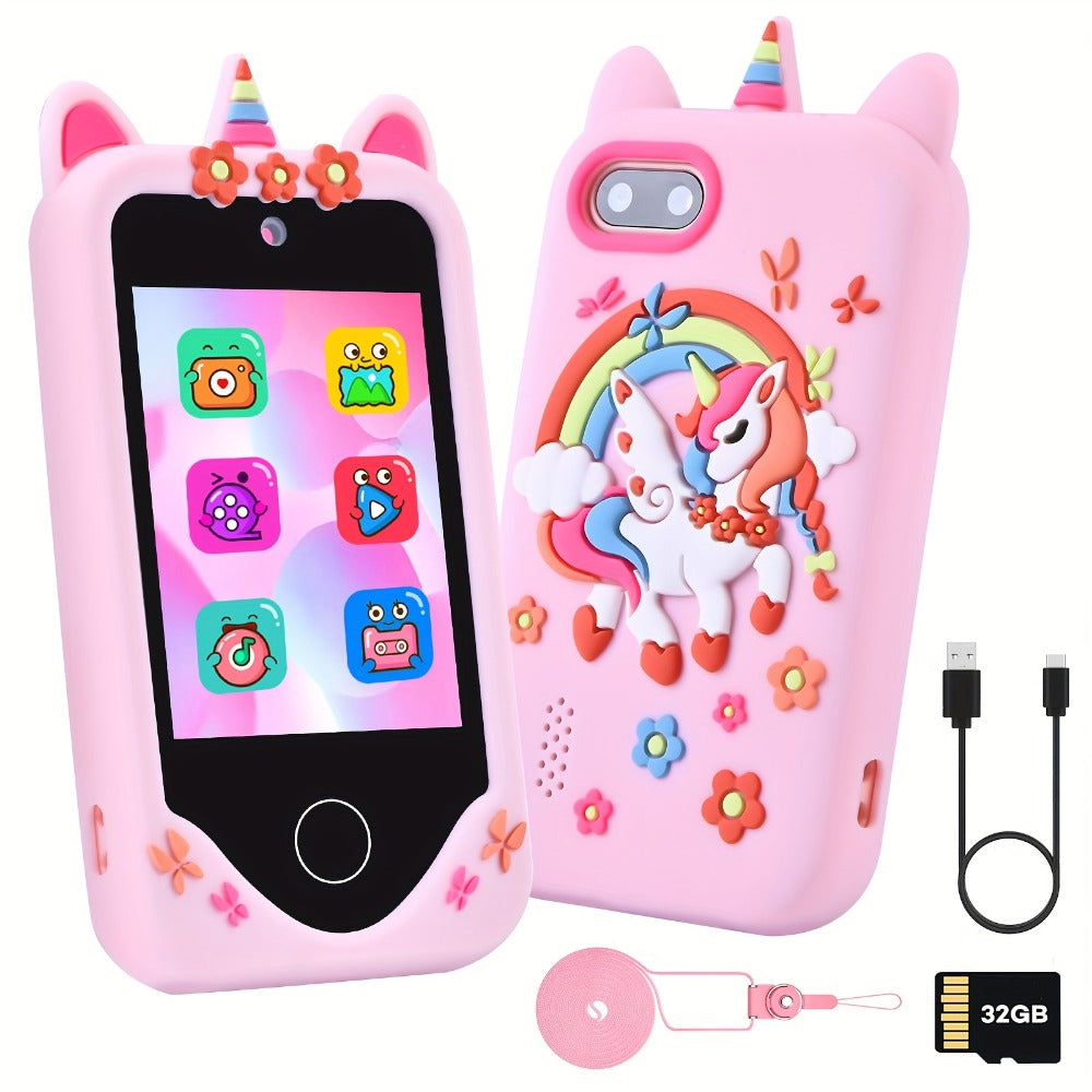 Unicorn Toy Phone in Pink or Purple with Dual Cameras, Touchscreen Interface and 32GB SD Card Label — image 2