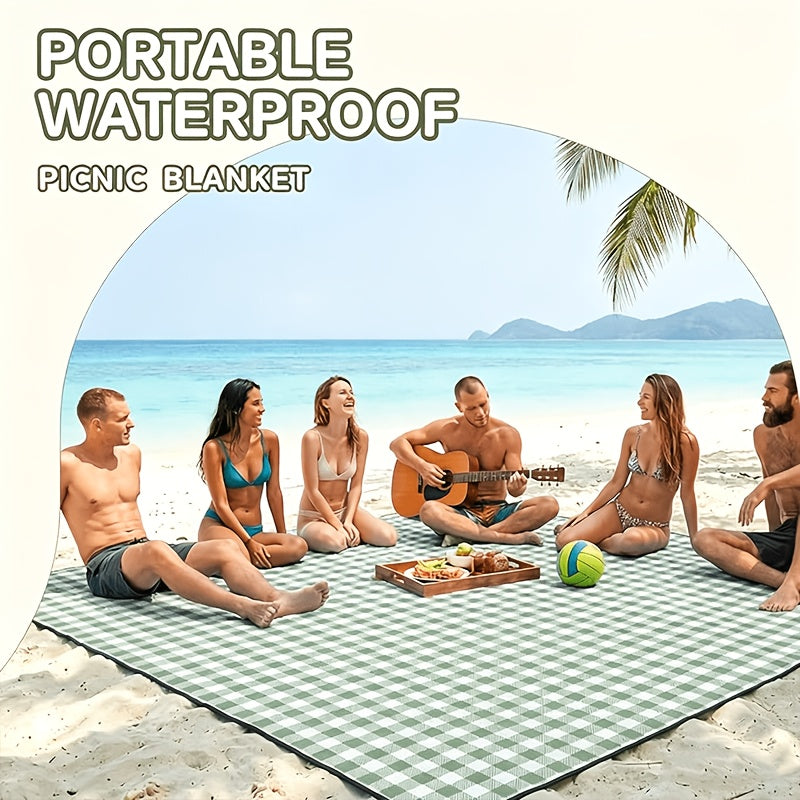 Green Plaid Roll-Up Picnic Blanket with Padded Layers and Carry Straps, 80 x 80in Outdoor Mat — image 3
