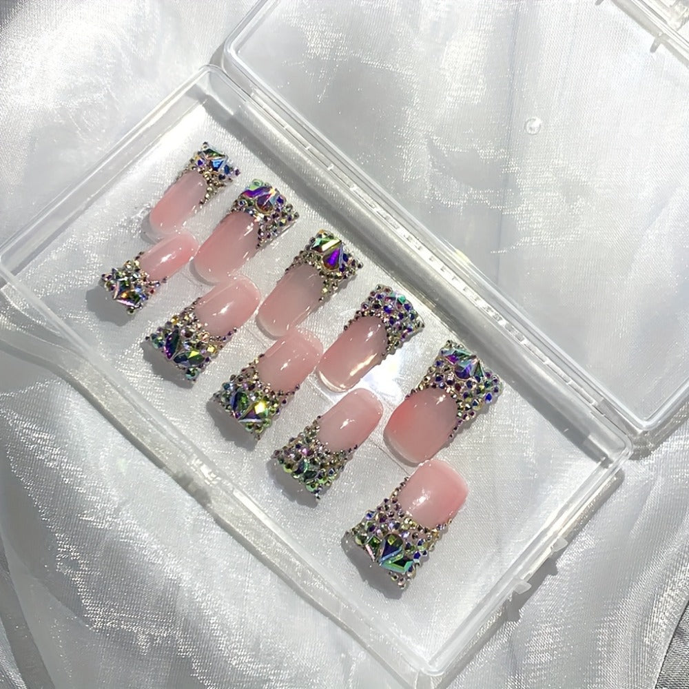 Press On Nails 10-Piece Long Duckbill Set with Nude French Tips, AB Diamond Finish and Nail Tools — image 5