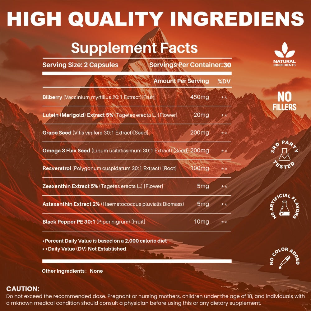 Eye Vitamins with Lutein & Zeaxanthin Capsules, Enhanced with Astaxanthin, Omega-3, Bilberry & Resveratrol for Vision Health 
