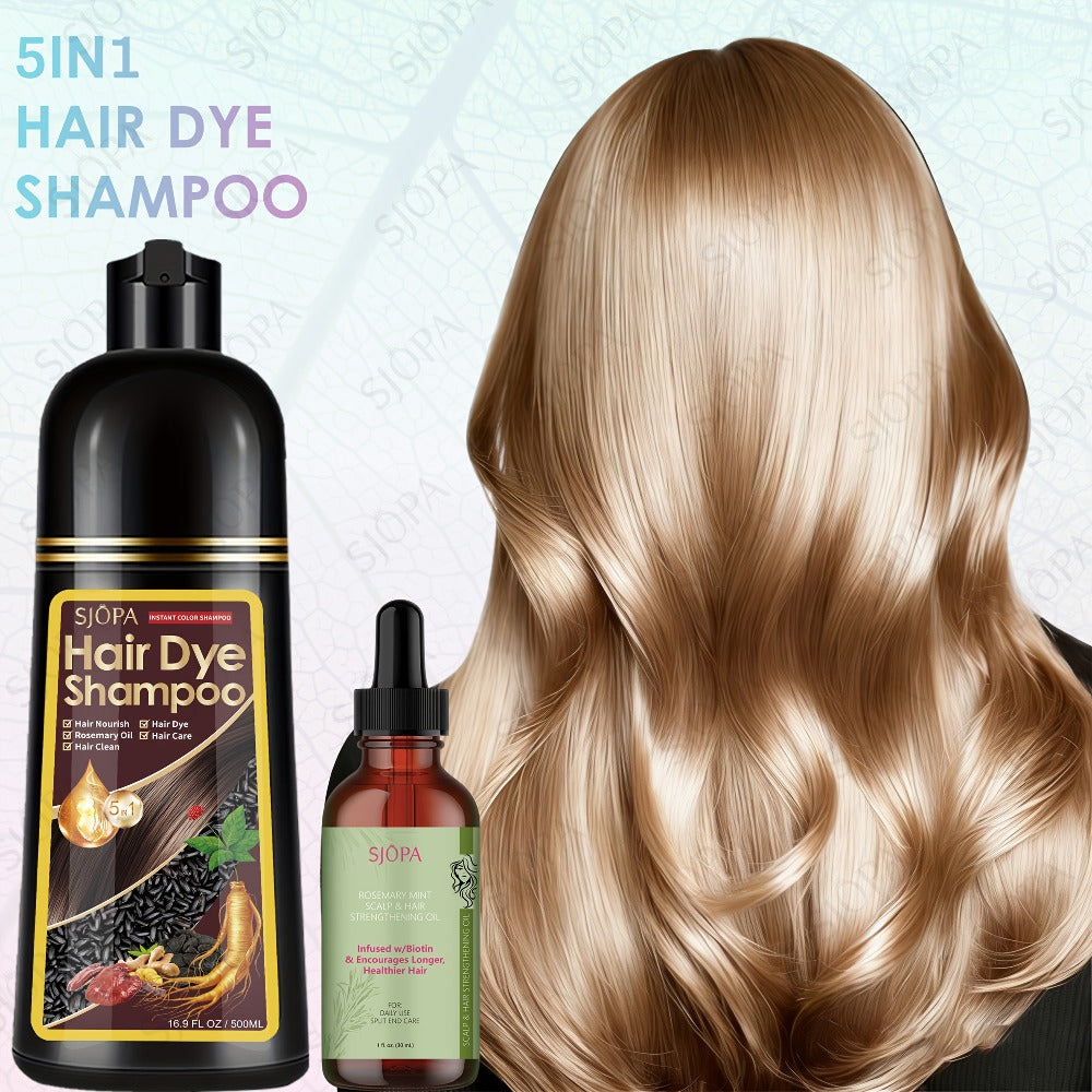 Hair Dye Coloring Shampoo 5-in-1 Upgraded with Hibiscus Oil, Squalane & Glycerin – Quick Color & Nourishing, Gentle Skin-Safe