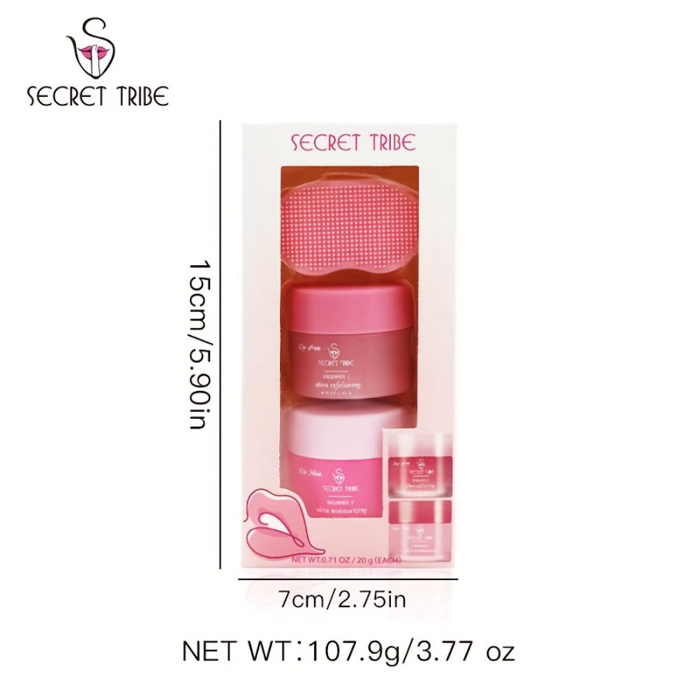 Lip Care Set 3pcs – Lip Mask, Lip Scrub Balm & Lip Brush Kit with Natural Ingredients for Deep Hydration, Exfoliation & Lip C