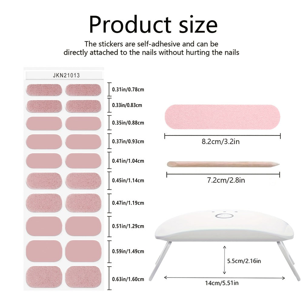 Gel Nail Art Kit Semi-Cured Nail Stickers 20 Designs with Portable UV Lamp Full Coverage Soft Gel Nail Patches Nude Nail Wrap