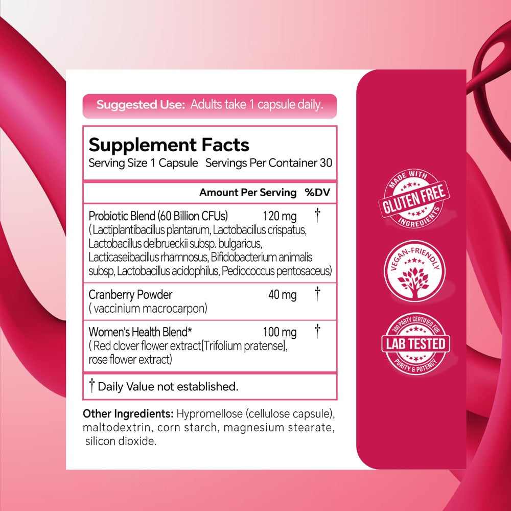 Probiotics for Women 60 Billion CFU 30 Capsules for pH Balance, Yeast Balance, Vaginal Flora & Feminine Health with Cranberry