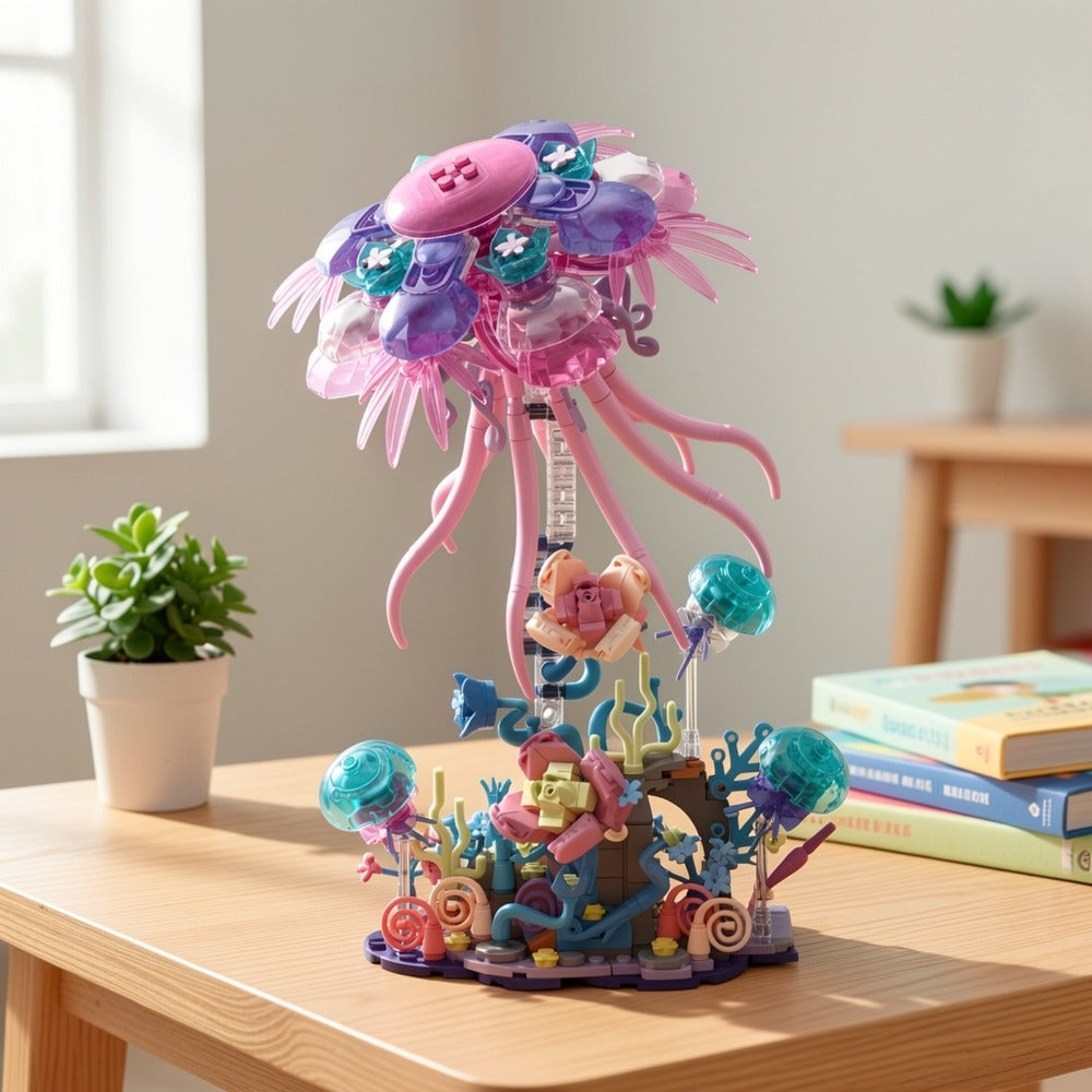 526-Piece Jellyfish Building Block Model with Ocean Scene Base and Pictured 27 cm Display Height — image 7