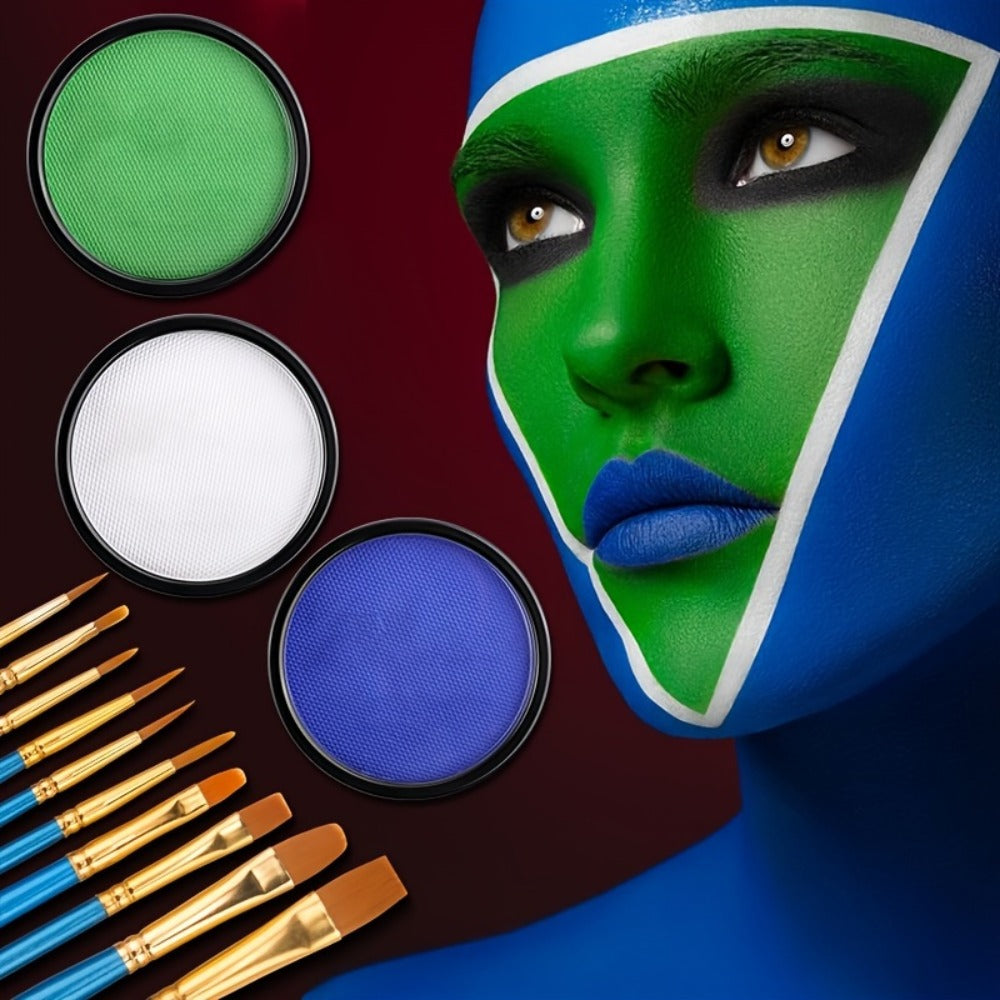Water Activated Face Paint Kit 6 Colors with 10 Brushes, Water Based Face Body Paint Palette Black White Red — image 5