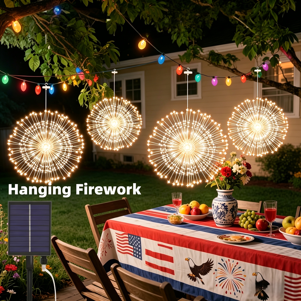 Solar Garden Lights 4-Pack Firework Stakes with 8 Modes in Warm White or Multicolor and Hanging Option — image 5