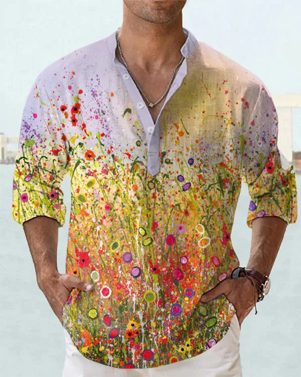 3D Digital Printing Polo Long Sleeve Shirt Men