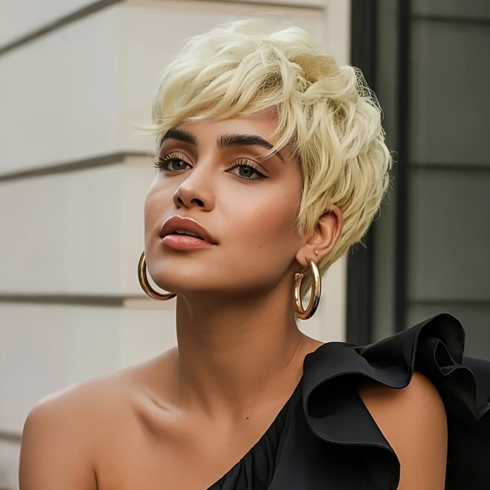 Synthetic Wig 4-Inch Layered Pixie Cut with Bangs in Six Color-Code Options for Cosplay with Model-Specific Color, Length and