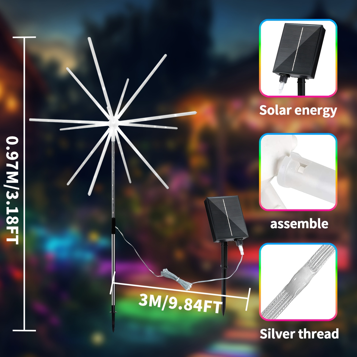 Solar Outdoor Lights 4-Pack 336-LED 3D Meteor Stakes with Remote, Multicolor Output and IP65 Rating — image 2