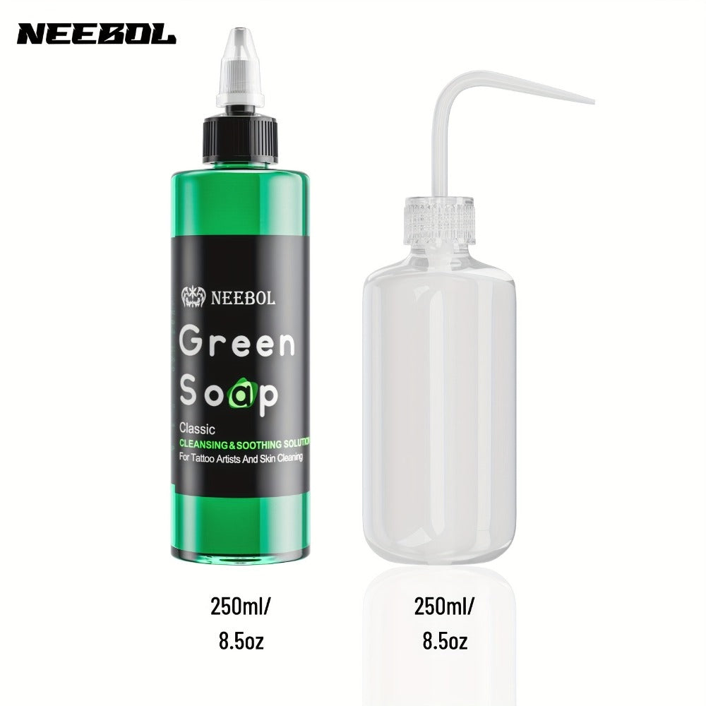 Tattoo Green Soap Cleaning Kit Neebol 8.5oz Concentrated Soap Squeeze Bottle Moisturizing Balm Cream Lint-Free Wipes Complete