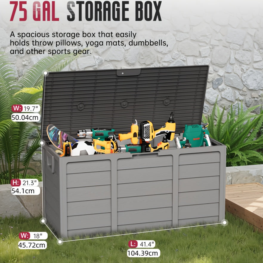 75-Gallon Low-Profile Outdoor Storage Box in Black with Hinged Lid, Side Handles and 41.4 x 18 x 21.3-Inch Size — image 3