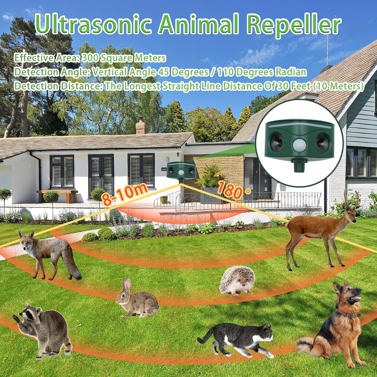 Ultrasonic Animal Repeller, Solar Motion Sensor Deer Cat Dog Garden for Garden, Patio and Yard Use — image 5